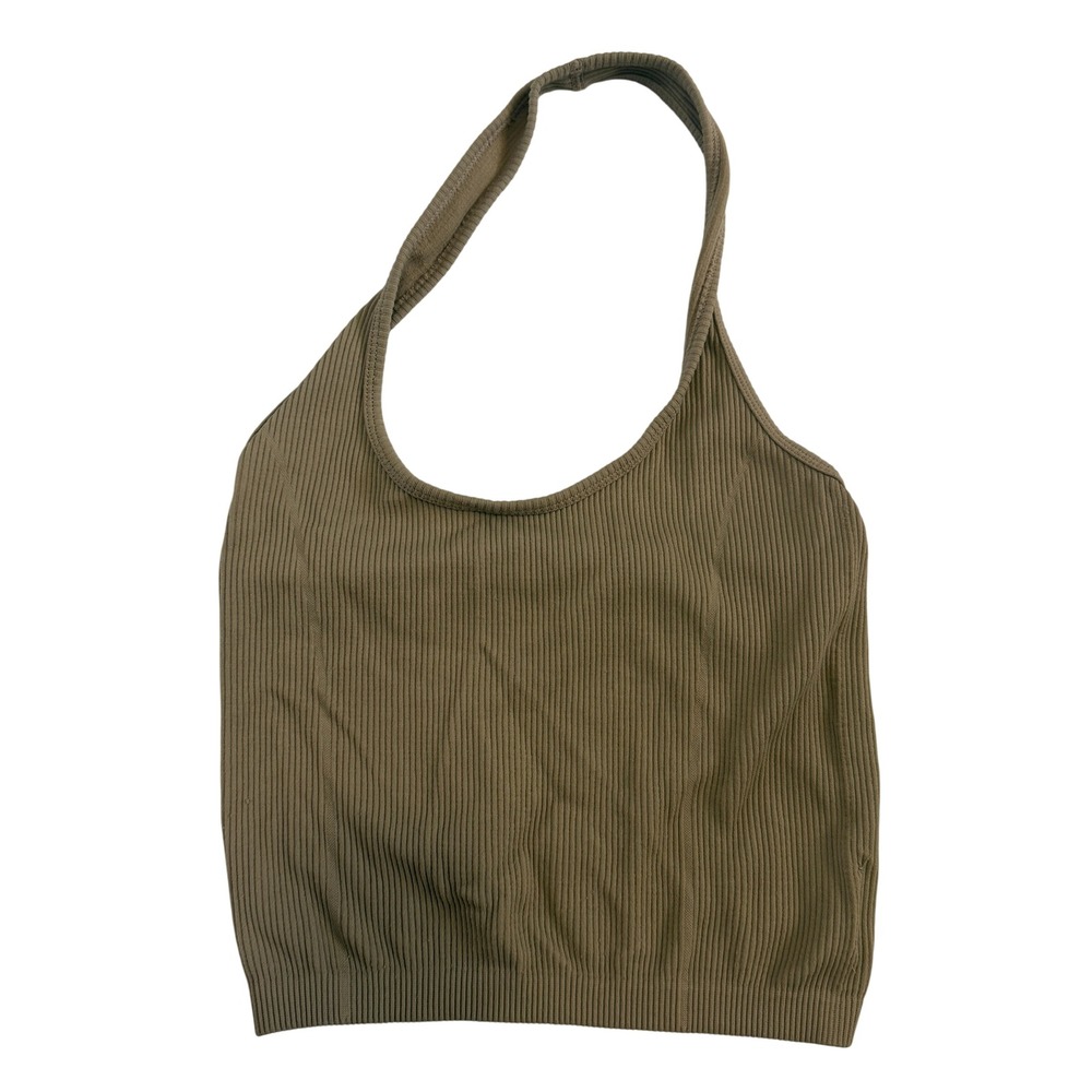 American Eagle Womens Ribbed Seamless Halter Top Tan Brown XS/S